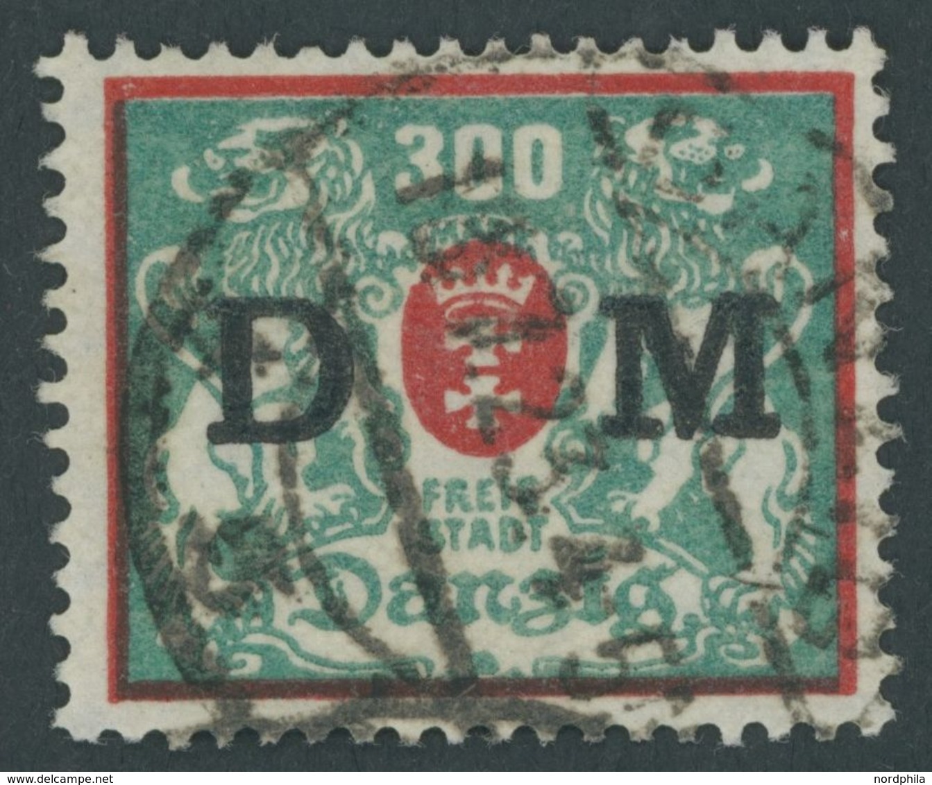 DIENSTMARKEN D 35 O, 1923, 300 M. Rot/bläulichgrün, Zeitgerechte Entwertung DANZIG 5b, Pracht, Fotobefund Soecknick, Mi. - Andere & Zonder Classificatie