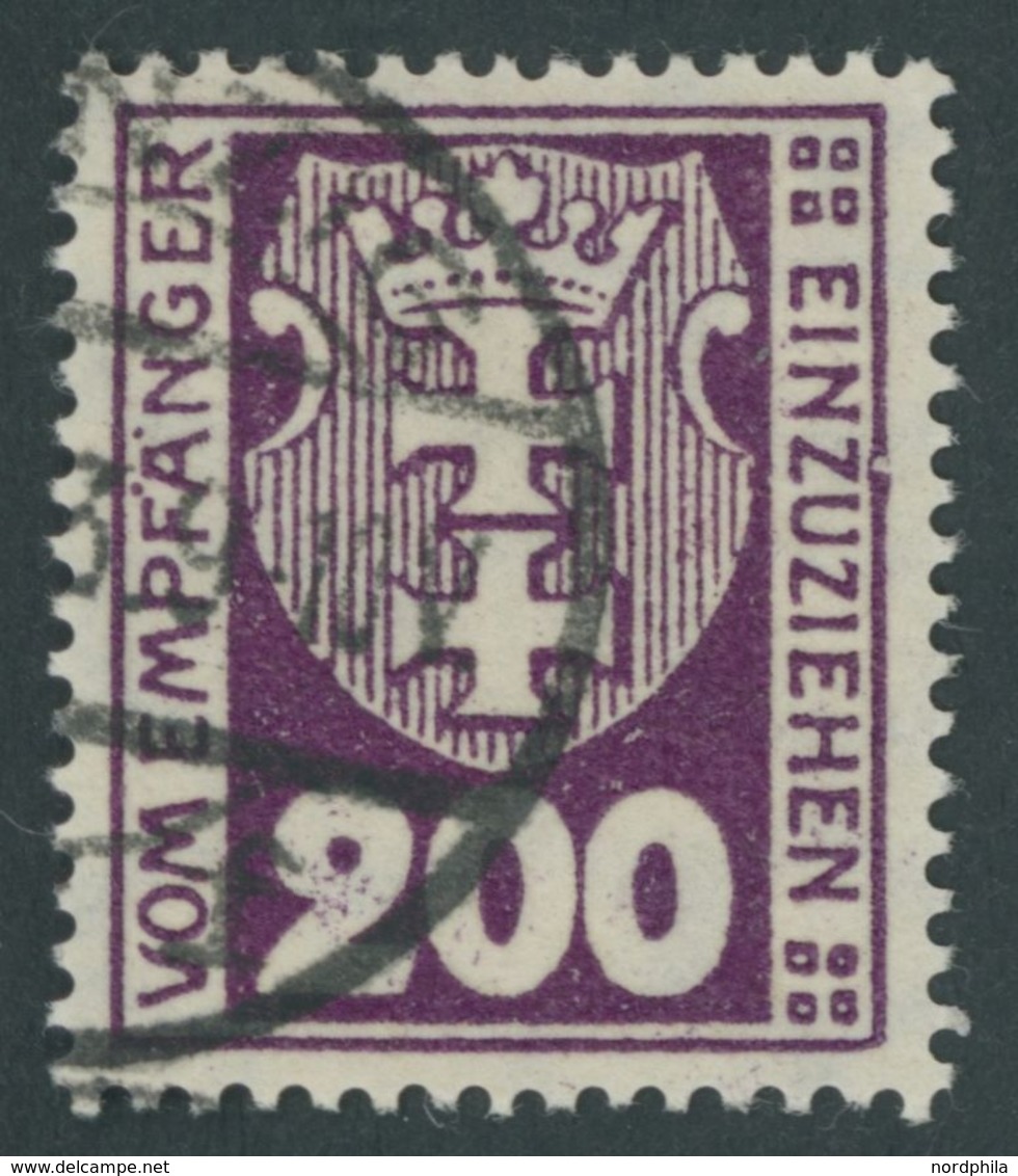 PORTOMARKEN P 16Y O, 1923, 200 Pf. Dunkelpurpur, Zeitgerechte Entwertung (DA)NZIG (5)f, Pracht, Fotoattest Gruber, Mi. 1 - Otros & Sin Clasificación