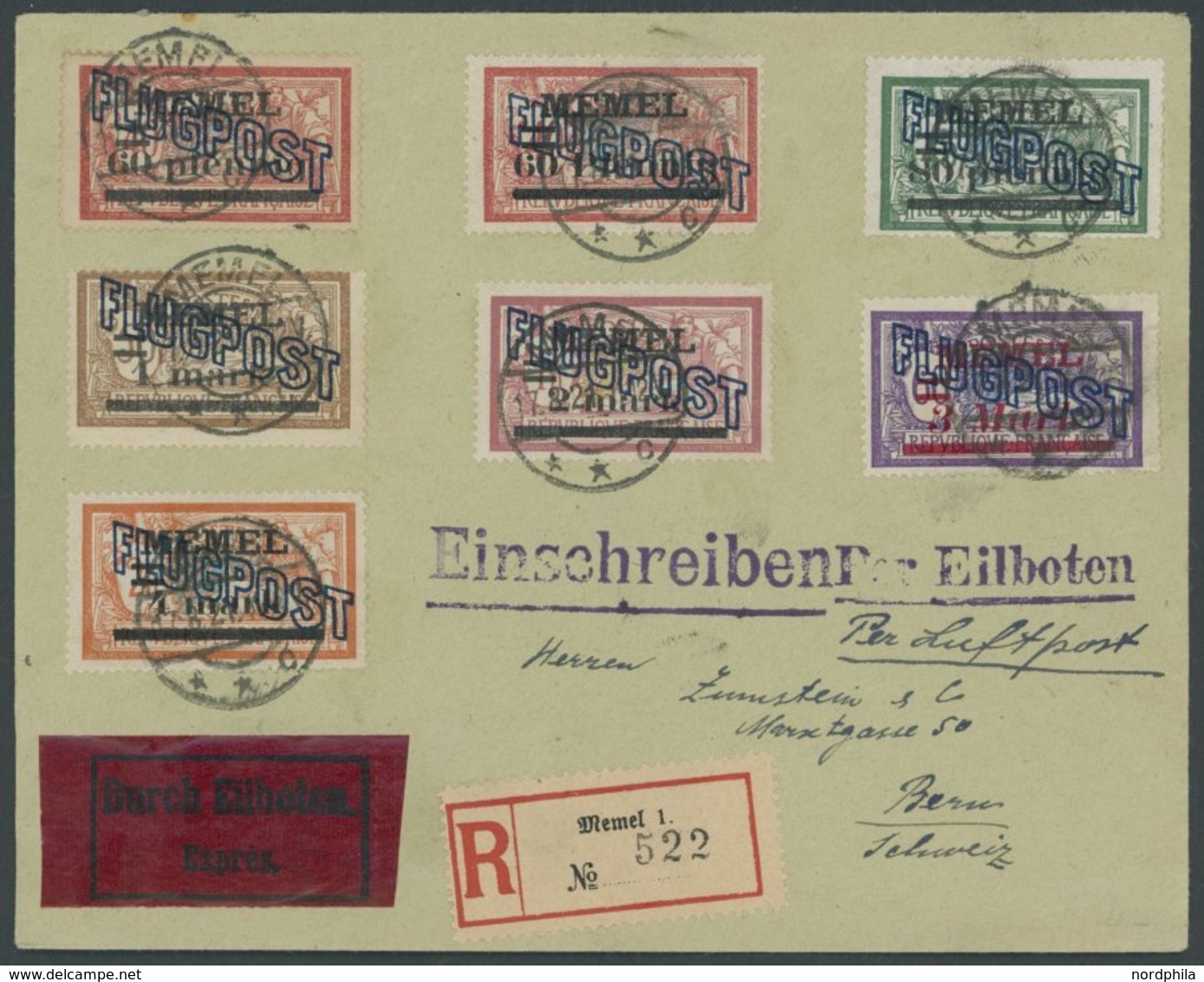 MEMELGEBIET 40-46 BRIEF, 1921 Flugpost Auf Eil-Einschreibbrief In Die Schweiz, Mi.Nr. 41 Zahnfehler Sonst Pracht - Memelland 1923