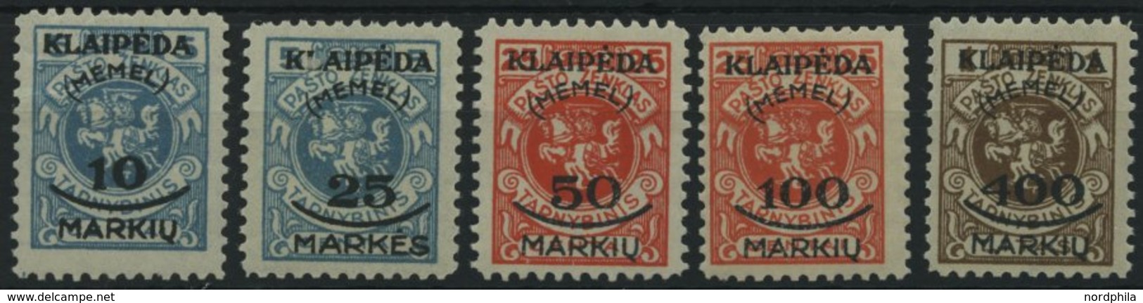 MEMELGEBIET 124-28 **, 1923, Staatsdruckerei Kowno, Postfrisch, 10 M. Kleine Gummiknitter Sonst Prachtsatz, Mi. 120.- - Memel (Klaipeda) 1923