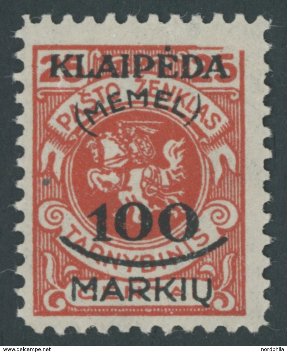 MEMELGEBIET 127V **, 1923, 100 M. Auf 25 C. Dunkelzinnoberrot, Pracht, Mi. -.- - Memel (Klaïpeda) 1923