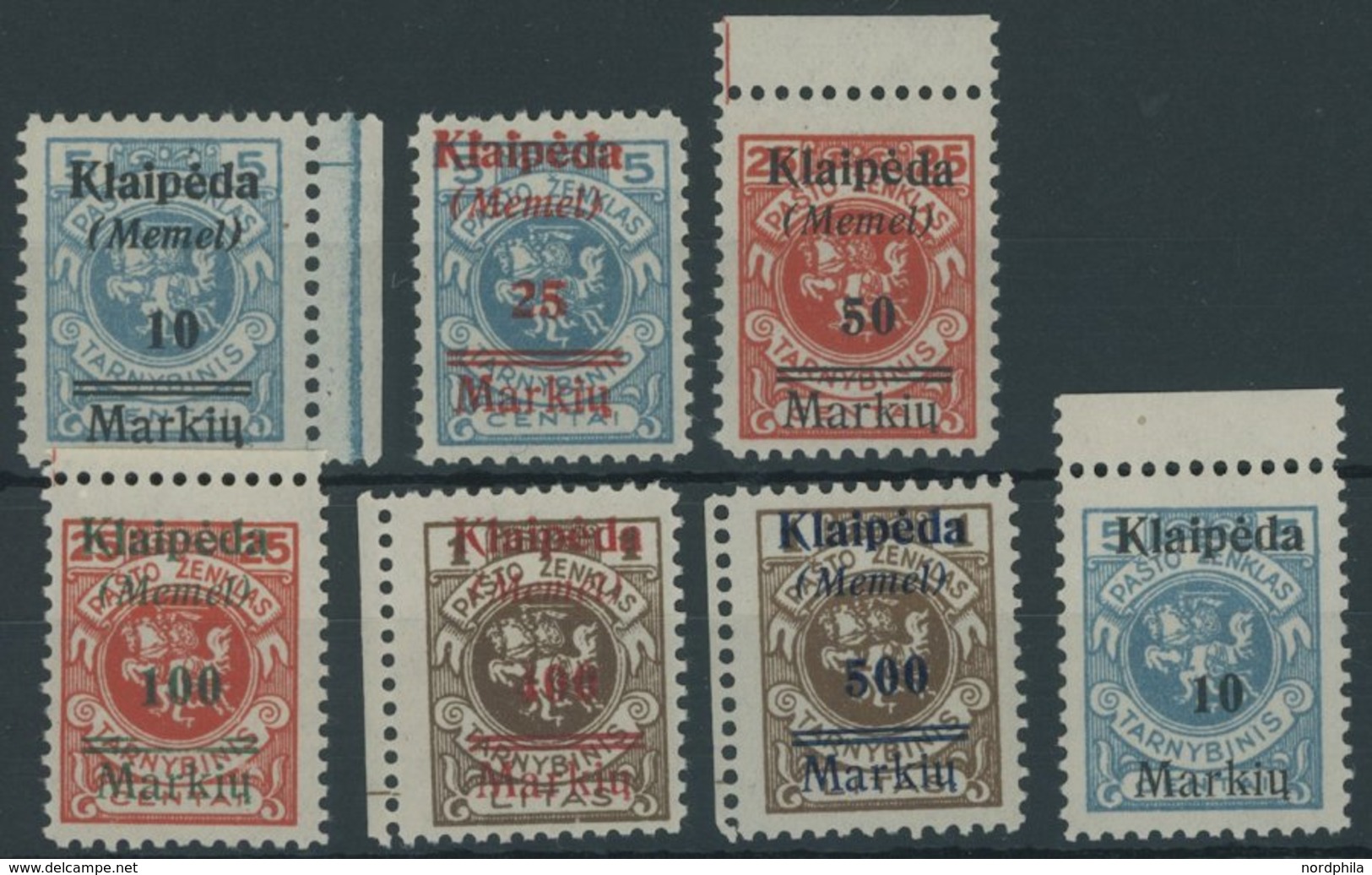 MEMELGEBIET 129-34,129I **, 1923, Druckerei Rytas, Postfrisch, 7 Prachtwerte, Mi. 170.- - Memelland 1923