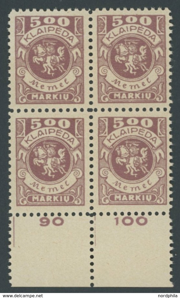 MEMELGEBIET 149 VB **, 1923, 500 M. Graulila Im Unterrandviererblock, Postfrisch, Pracht, Mi. (360.-) - Klaipeda 1923