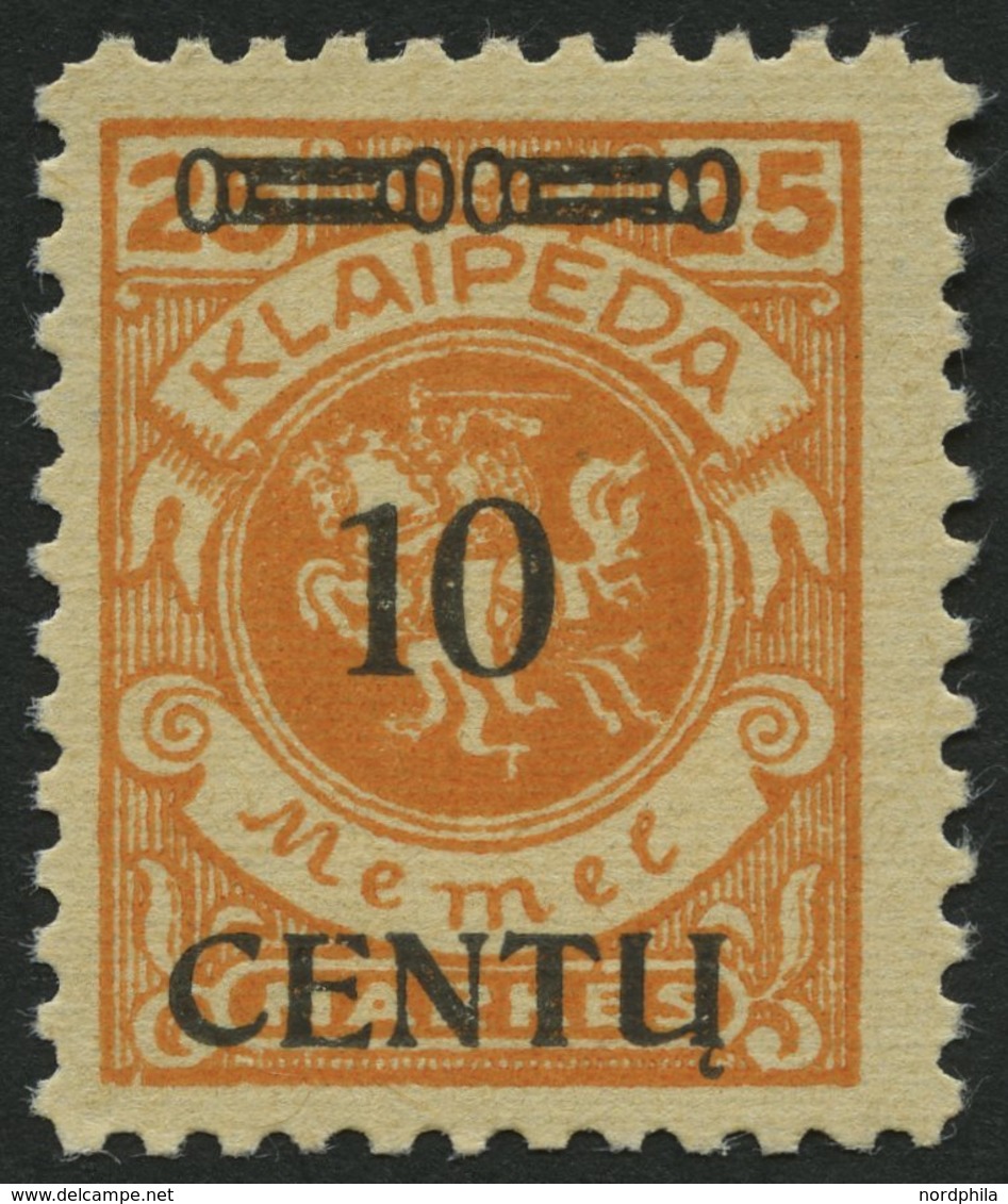 MEMELGEBIET 169BI **, 1923, 10 C. Auf 25 M. Lebhaftrötlichorange, Type BI, Postfrisch, Pracht, Gepr. Dr. Klein - Memelland 1923