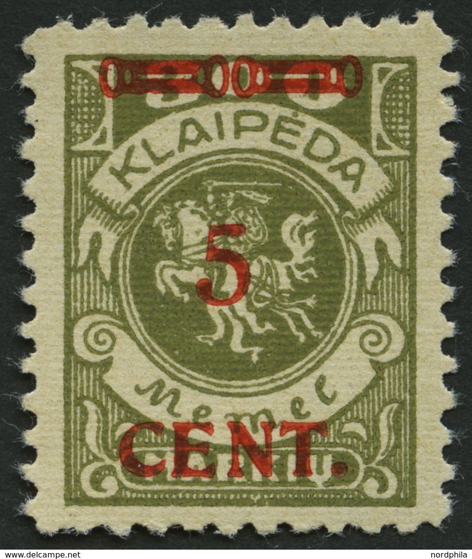 MEMELGEBIET 174II **, 1923, 5 C. Auf 300 M. Oliv, Type II, Postfrisch, Pracht - Memelland 1923