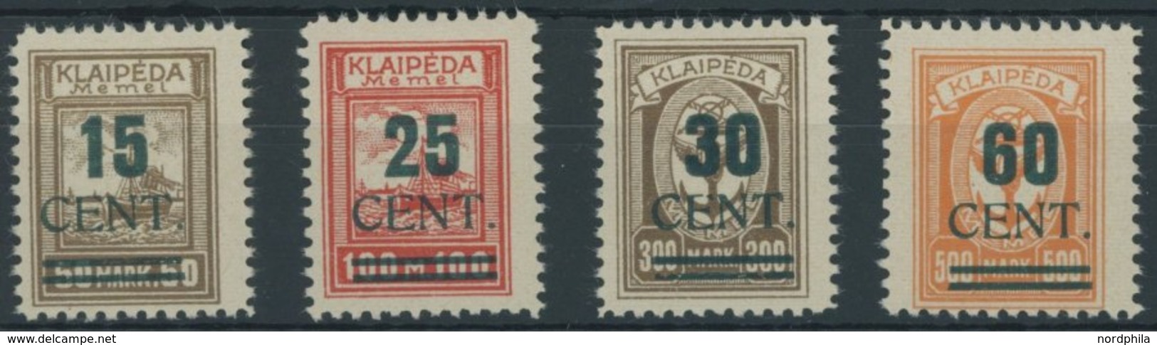 MEMELGEBIET 234-37I *, 1923, 15 - 60 C. Memelland, Type I, Falzrest, Prachtsatz, Mi. 750.- - Memelland 1923