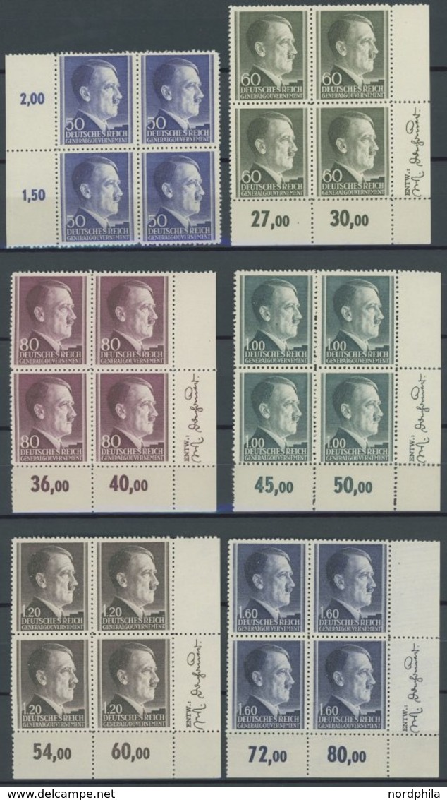 GENERALGOUVERNEMENT 83-88 VB **, 1942, Hitler In Randviererblocks, Bis Auf 50 Gr. Alle Aus Der Rechten Unteren Bogenecke - Ocupación 1938 – 45