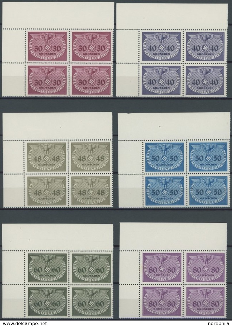 GENERALGOUVERNEMENT D 1-15 VB **, Dienstmarken: 1940, Hoheitszeichen In Linken Oberen Eckrandviererblocks, 1 Zl. Herstel - Occupazione 1938 – 45