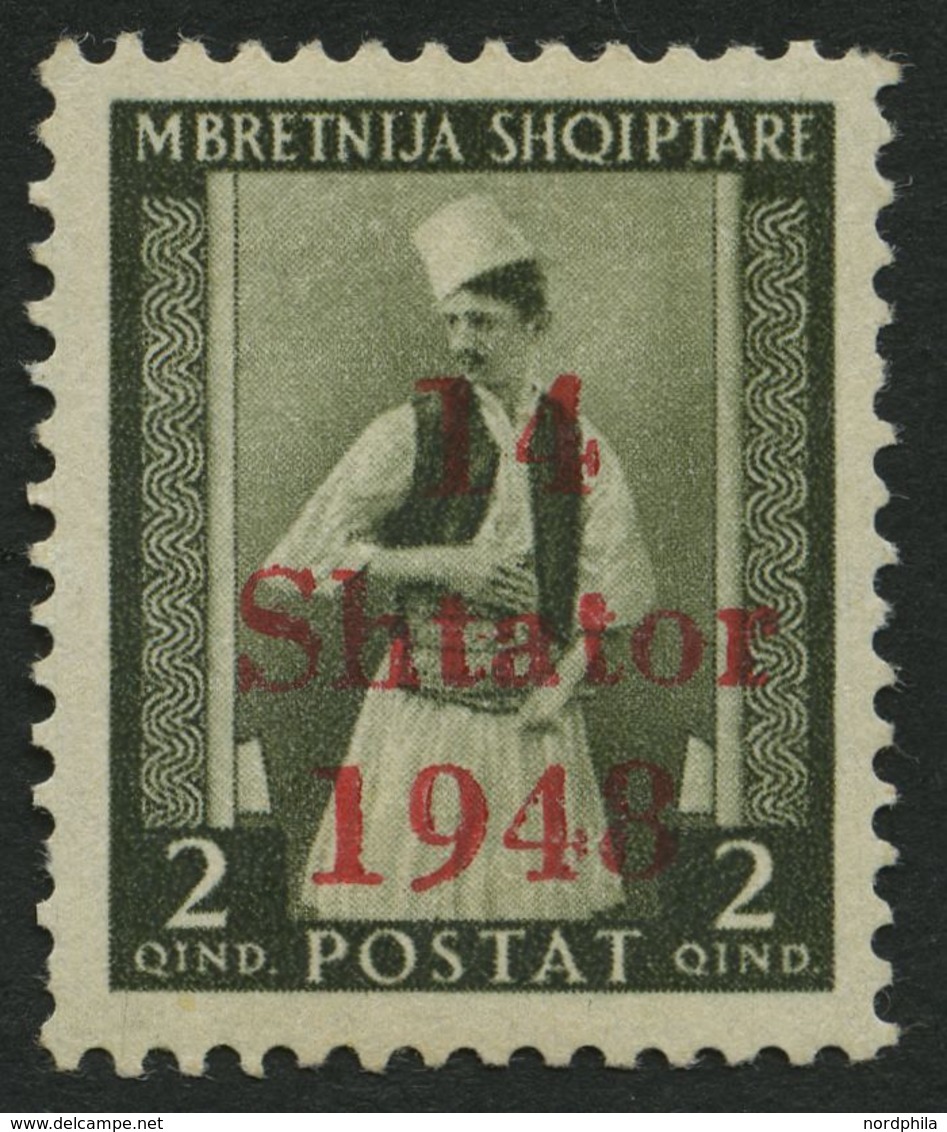 ALBANIEN 2I **, 1943, 2 Q. Bräunlicholiv Mit Abart 1948 Statt 1943, Kleiner Zahnfehler Sonst Pracht, Gepr. Krischke, Mi. - Bezetting 1938-45