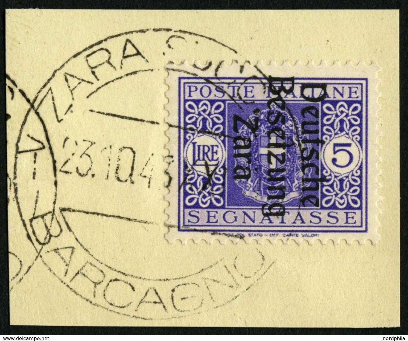 ZARA-PORTOMARKEN P 11III BrfStk, 1943, 5 L. Violett, Type III, Prachtbriefstück, Fotoattest Krischke: Die Auflage Beträg - Occupation 1938-45