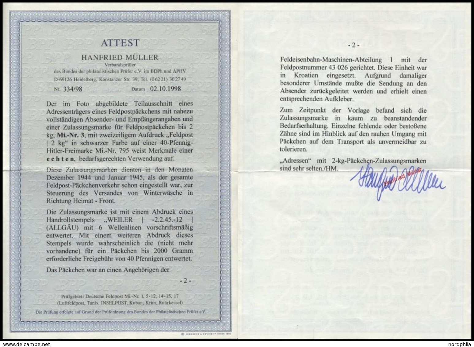 FELDPOSTMARKEN 3 BRIEF, 1944, Feldpost 2 Kg Auf Adressträger Eines Feldpostpäckchens Mit Absender- Und Empfängerangaben, - Bezetting 1938-45