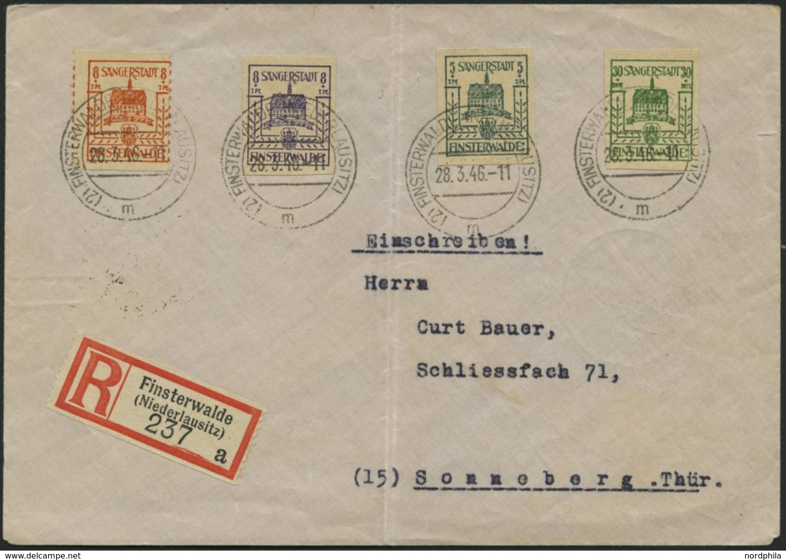 FINSTERWALDE 5b,5aVaII BRIEF, 1946, 8 Pf. Dunkelblauviolett Und Versuchszähnung 8 Pf. Gelblichrot Senkrechte Zähnung Auf - Correos Privados & Locales