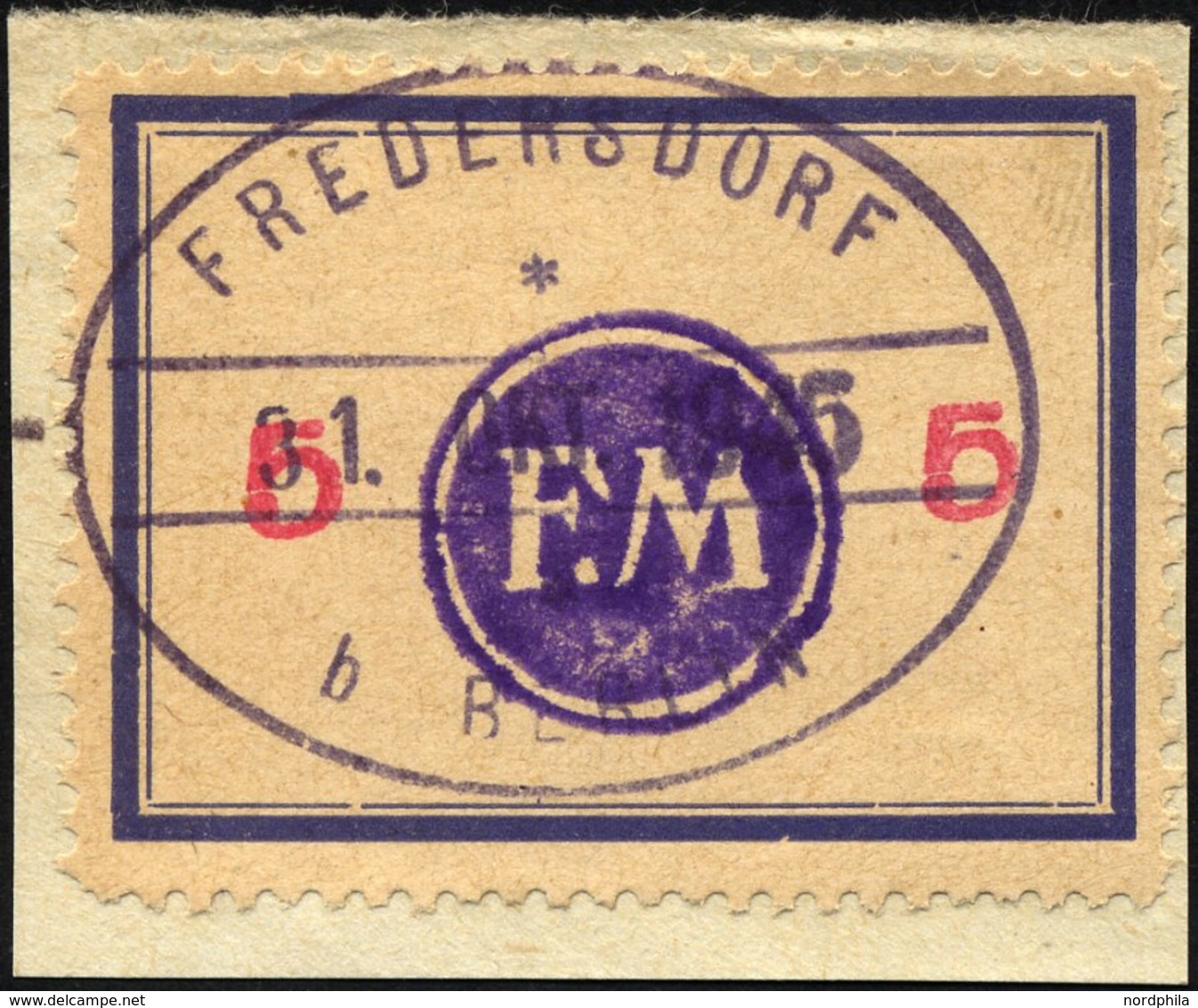 FREDERSDORF Sp 170F BrfStk, 1945, 5 Pf., Rahmengröße 43x31.5 Mm, Große Wertziffern, Mit Abart Wertziffern Seitlich, Prac - Posta Privata & Locale