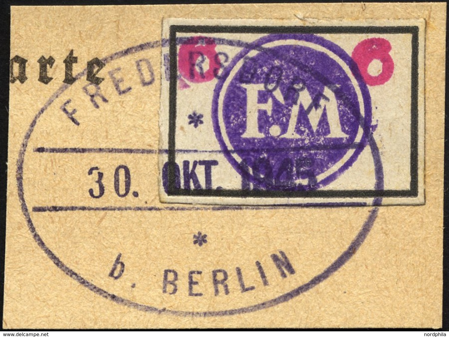 FREDERSDORF Sp 227 BrfStk, 1945, 6 Pf., Rahmengröße 28x19 Mm, Große Wertziffern, Prachtbriefstück, Mi. (150.-) - Postes Privées & Locales