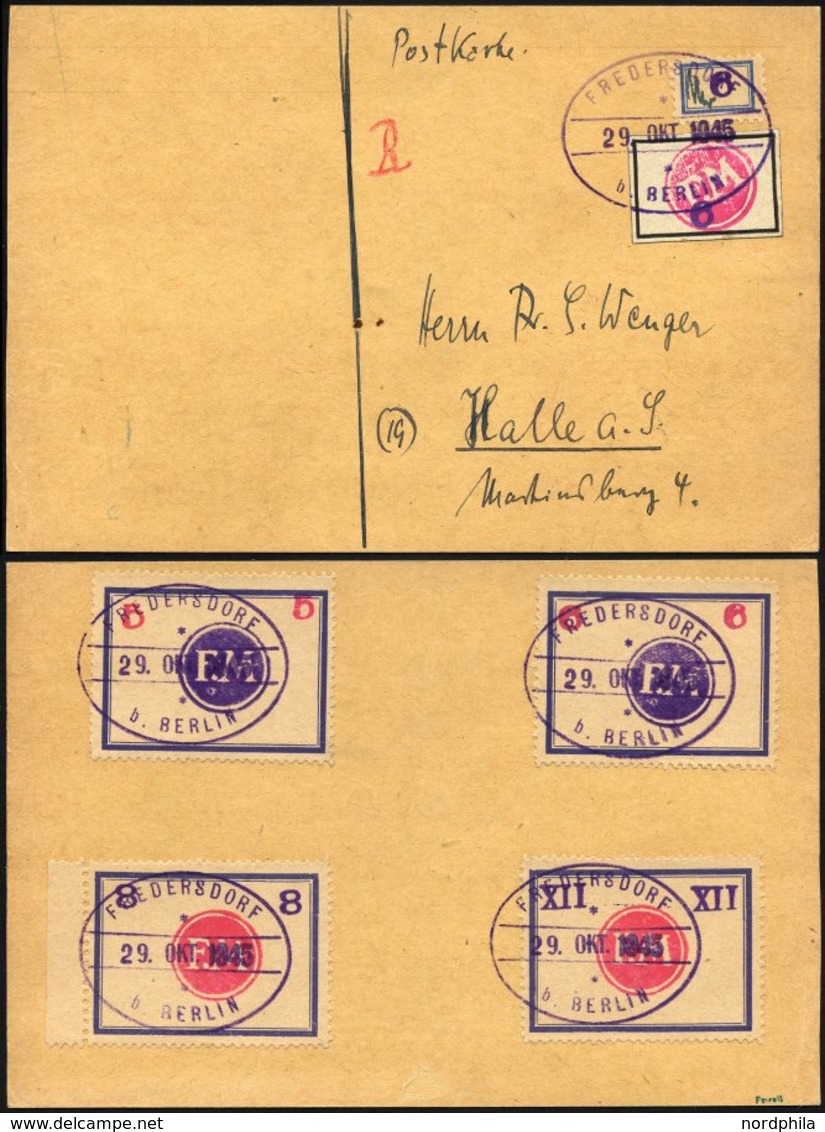 FREDERSDORF Sp 227FIV BRIEF, 1945, 6 Pf., Rahmengröße 28x19 Mm, Große Wertziffern, Mit Abart Wertziffer Bläulichviolett, - Correos Privados & Locales