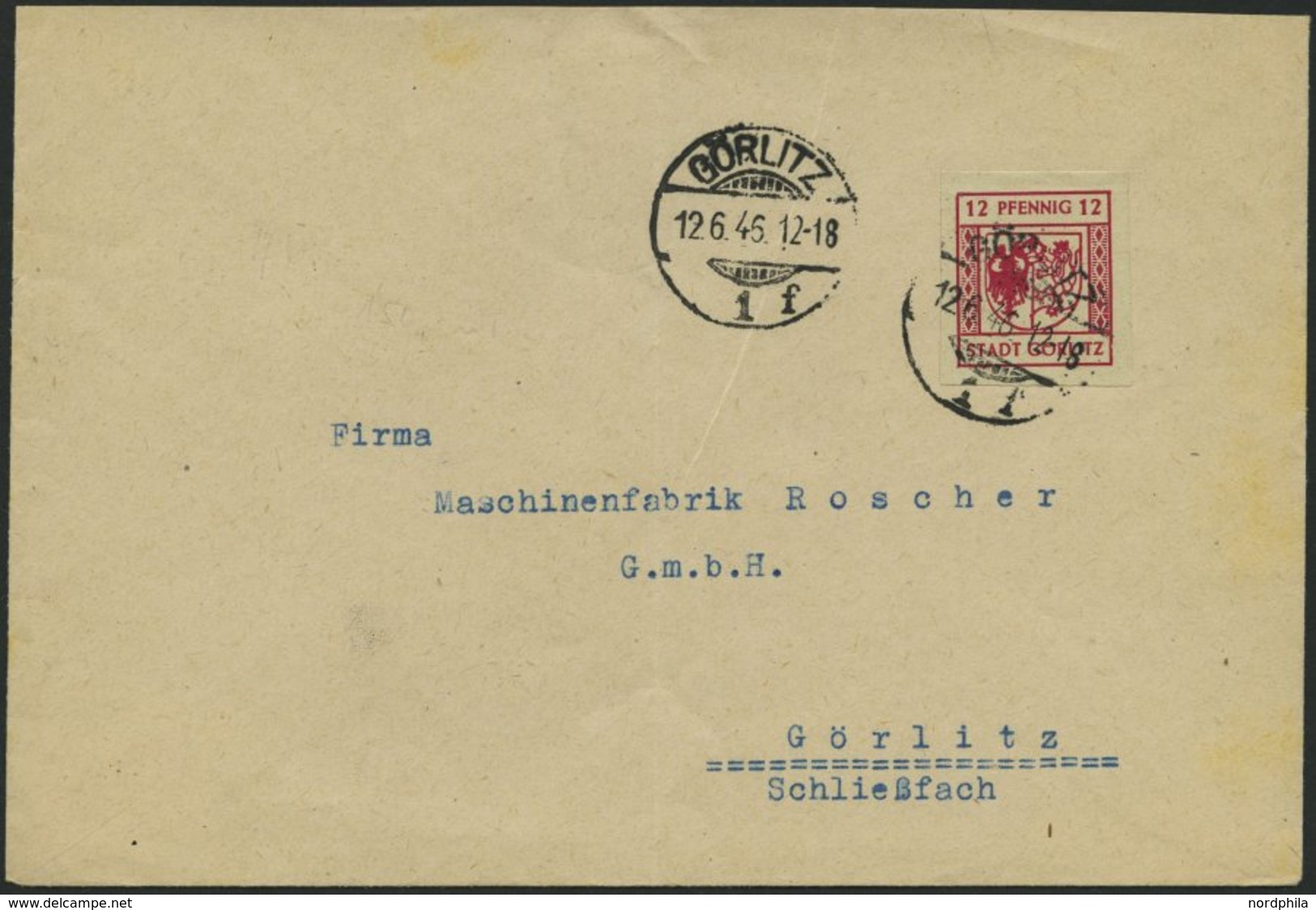 GÖRLITZ 4aU BRIEF, 1946, 12 Pf. Lilarot, Graues Papier, Ungezähnt, Prachtbrief - Private & Lokale Post