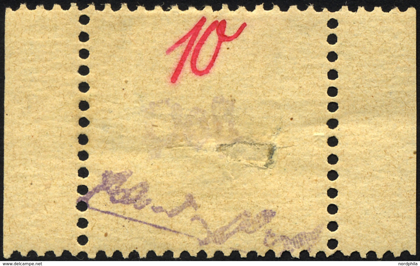 GROSSRÄSCHEN 6S *, 1945, 10 Pf. Gebührenmarke Aus Streifen, Falzreste, Große Fehlstelle In Der Markenmitte, Gepr. Kunz,  - Private & Lokale Post