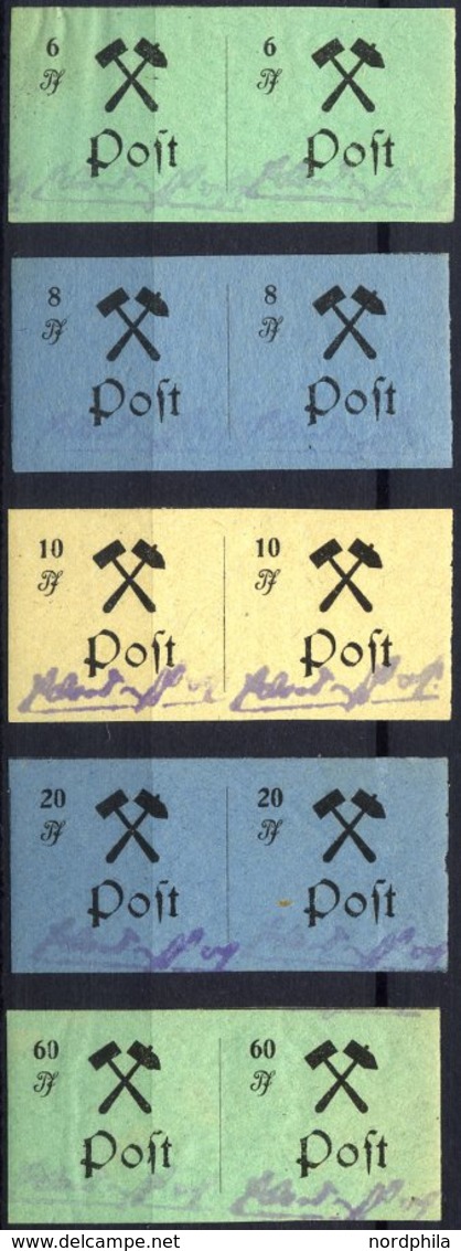 GROSSRÄSCHEN **, *, 1945, 6 - 10, 20 Und 60 Pf. (Mi.Nr. 16-18,20,24BI Paar), Ungezähnt, Type I, Je Im Waagerechten Paar, - Private & Lokale Post