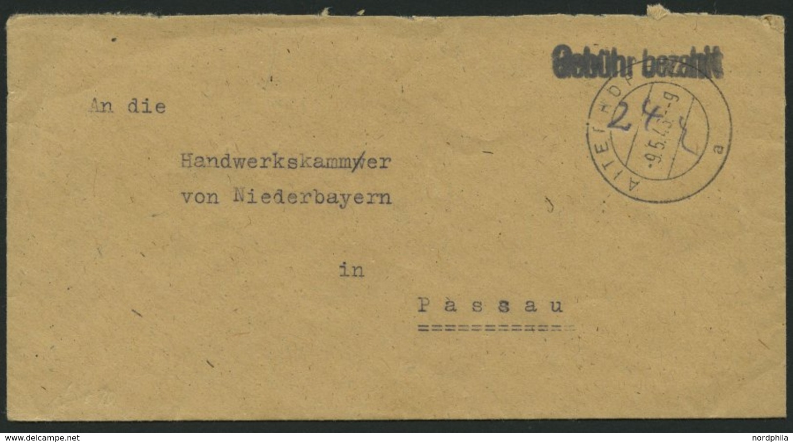 ALL. BES. GEBÜHR BEZAHLT ALTENHOF, 9.5.48, L1 Gebühr Bezahlt, Handschriflich 24, Kleiner Prachtbrief - Andere & Zonder Classificatie