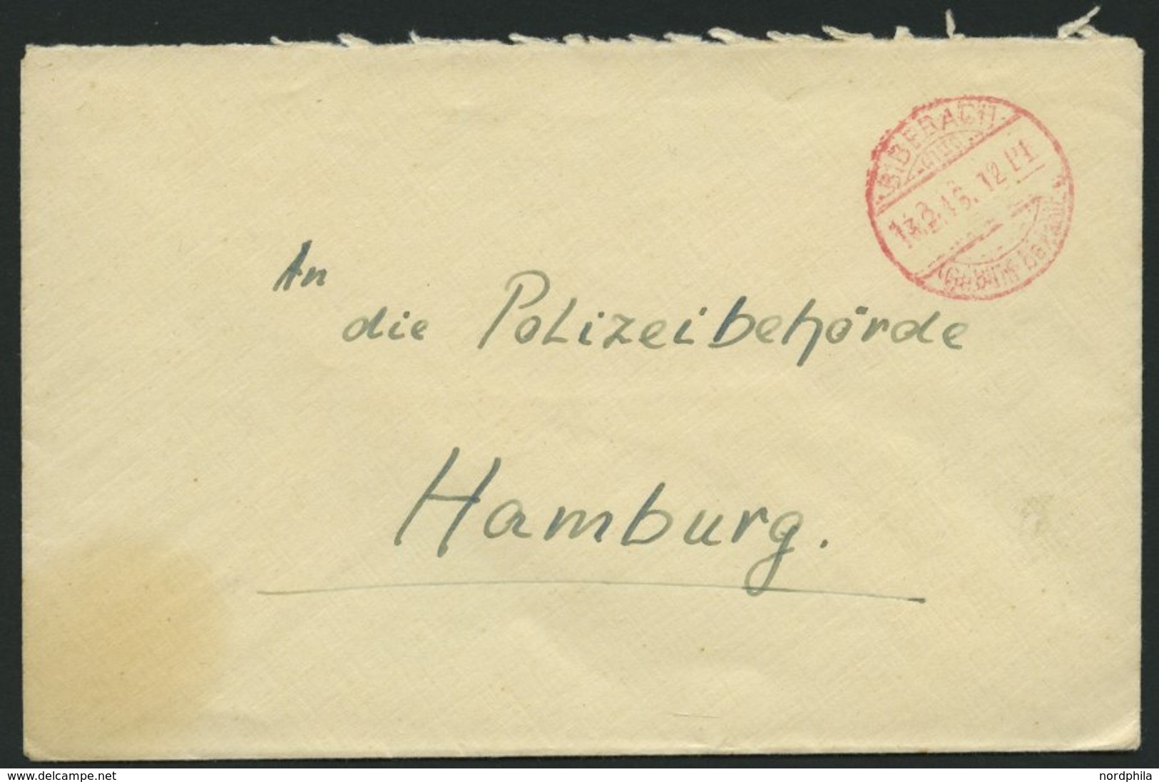 ALL. BES. GEBÜHR BEZAHLT BIBERACH Gebühr Bezahlt, 13.2.46, Behördenbrief, Pracht - Other & Unclassified