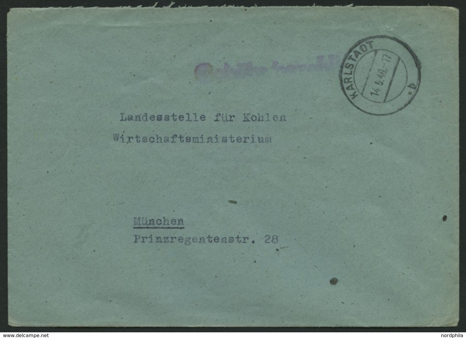 ALL. BES. GEBÜHR BEZAHLT KARLSTADT, 14.5.46, L1 Gebühr Bezahlt, Brief Feinst - Other & Unclassified