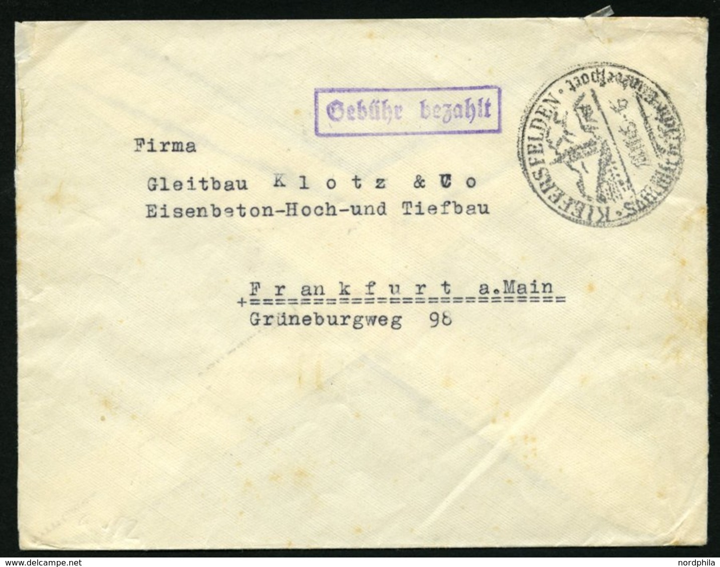 ALL. BES. GEBÜHR BEZAHLT KIEFERSFELDEN, (Ortswerbestempel), 26.11.45, Violetter R1 Gebühr Bezahlt, Brief Feinst - Autres & Non Classés