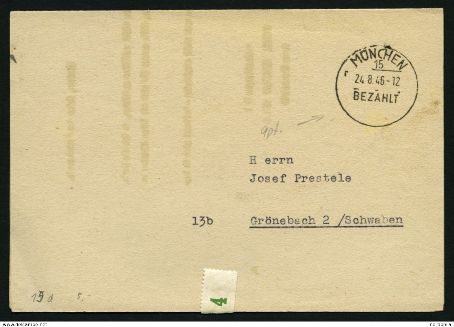 ALL. BES. GEBÜHR BEZAHLT MÜNCHEN BEZAHLT, 24.8.46, K1 Auf Faltkarte - Other & Unclassified