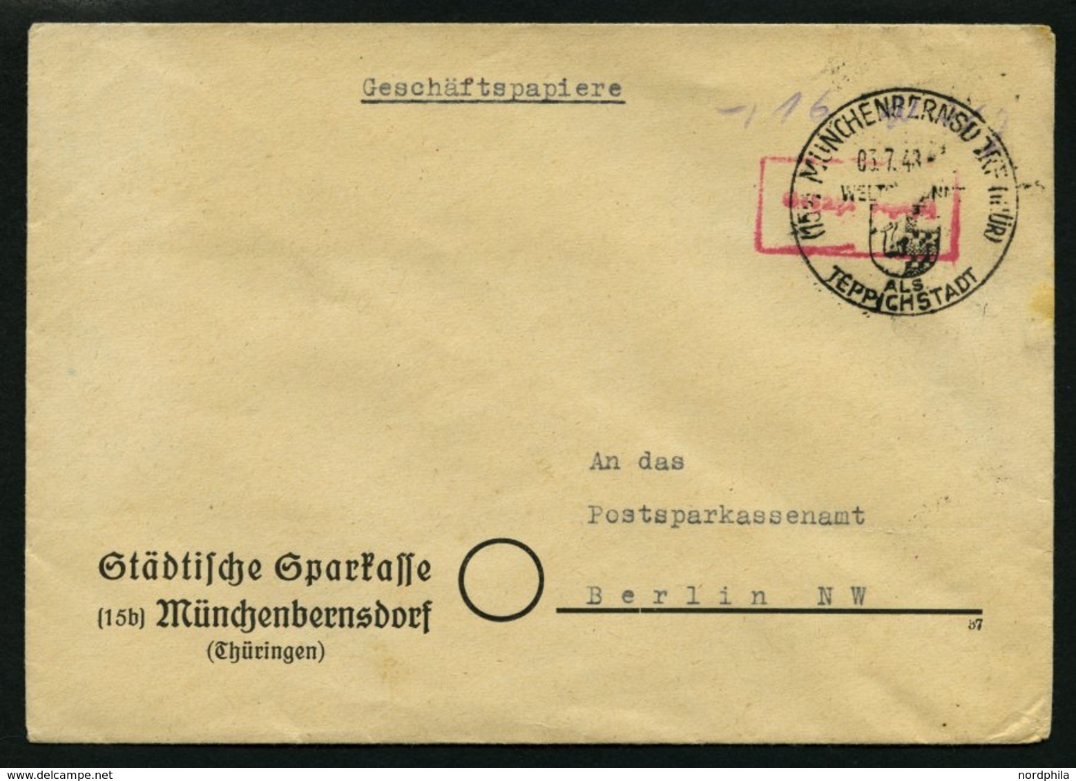 ALL. BES. GEBÜHR BEZAHLT MÜNCHEN BERNSDORF (THÜR), 3.7.48, Roter R1 Gebühr Bezahlt, Handschriflitch -.16, Auf Geschäftsb - Otros & Sin Clasificación