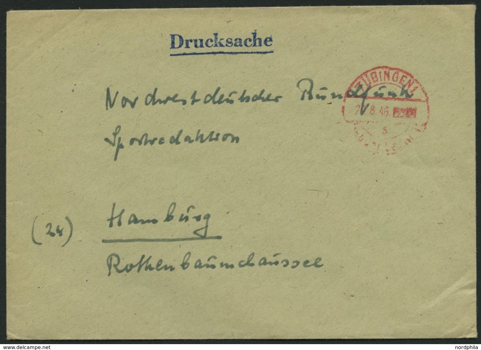 ALL. BES. GEBÜHR BEZAHLT TÜBINGEN1 Gebühr Bezahlt, 22.8.46, Drucksachenbrief, Pracht - Autres & Non Classés