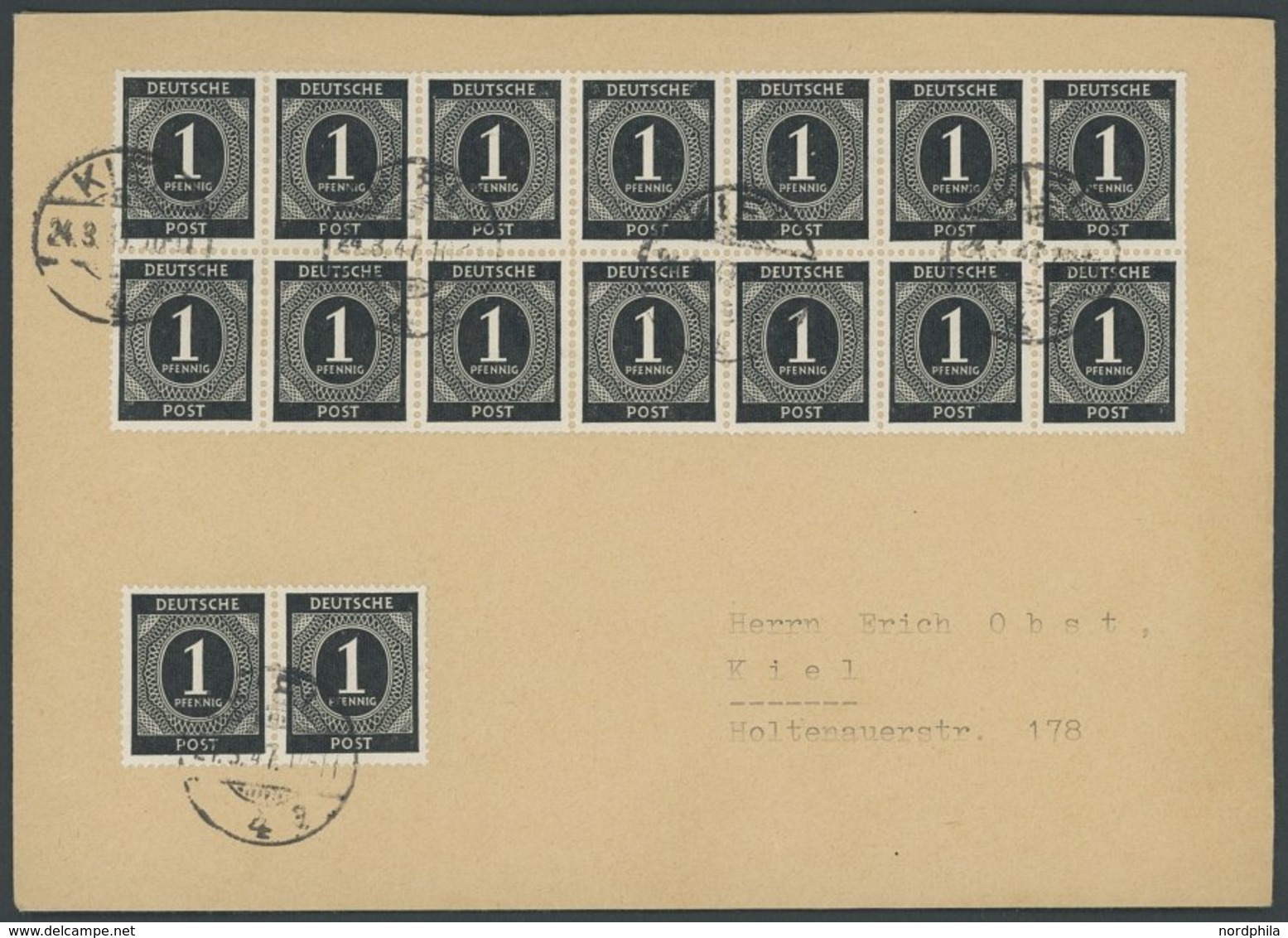 ALLIIERTE BES. 911 BRIEF, 1947, 1 Pf. Schwarz, 16x Als Portogerechte Mehrfachfrankatur, Ortsbrief Aus KIEL, Pracht, R!,  - Other & Unclassified
