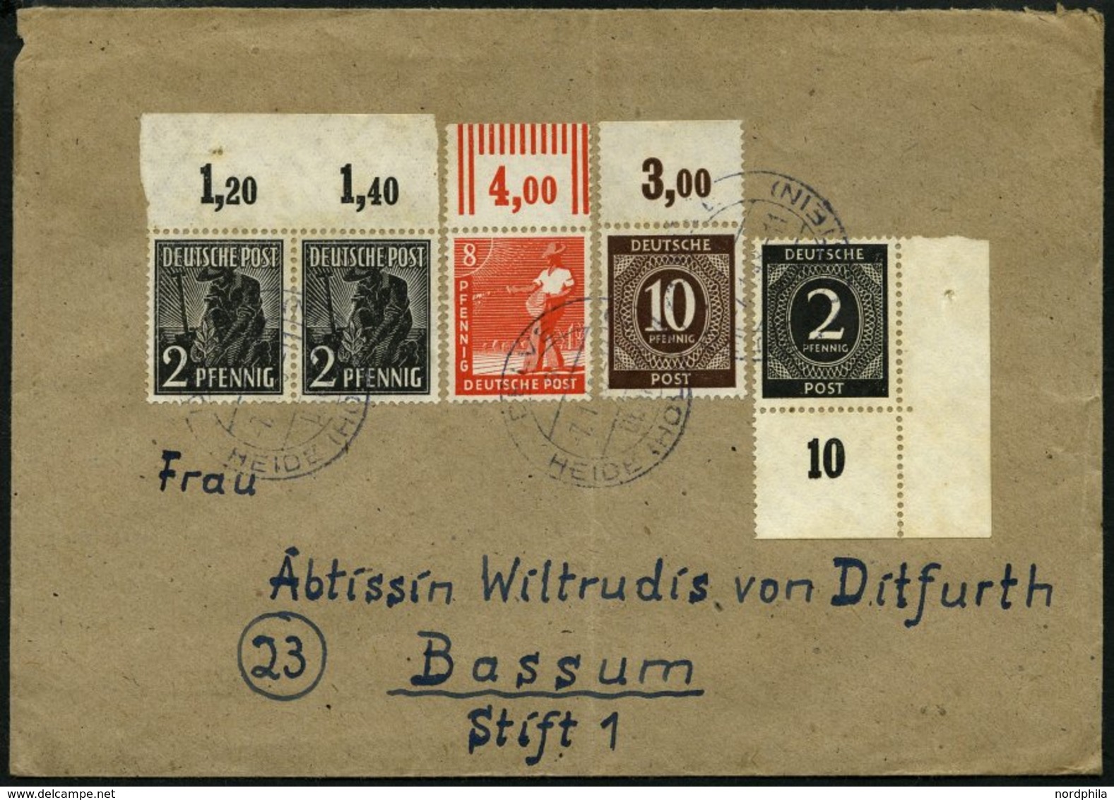 ALLIIERTE BES. 918Pdgz BRIEF, 1946, 10 Pf. Dunkelorangebraun, Plattendruck, Oberrand Durchgezähnt, Mit Zusatzfrankatur A - Andere & Zonder Classificatie