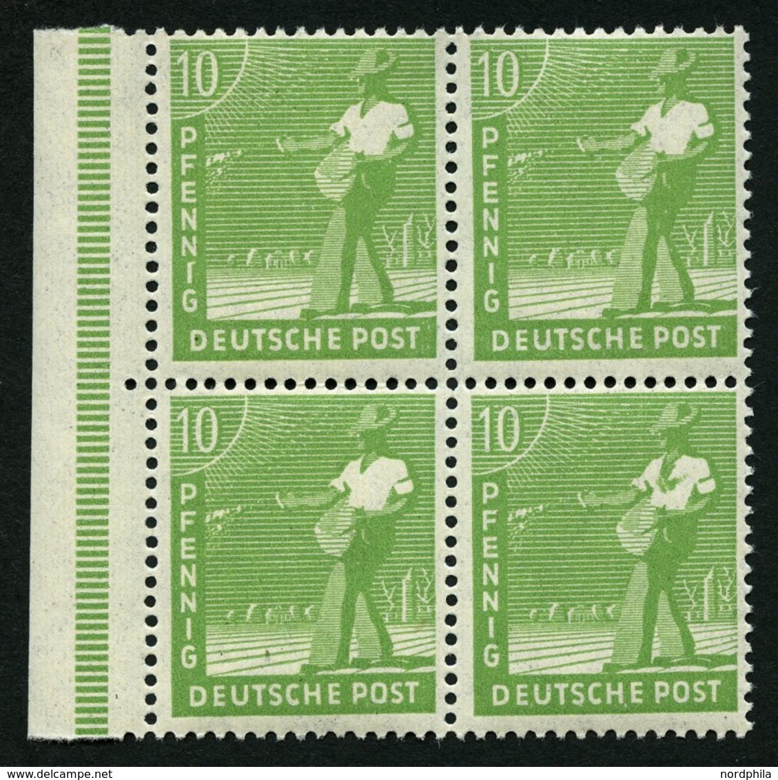 ALLIIERTE BES. 946aI,II **, 1947, 10 Pf. Gelbgrün Im Randviererblock Mit Den Abarten Auf Feld 61 Und 72, Pracht, Mi. (11 - Andere & Zonder Classificatie