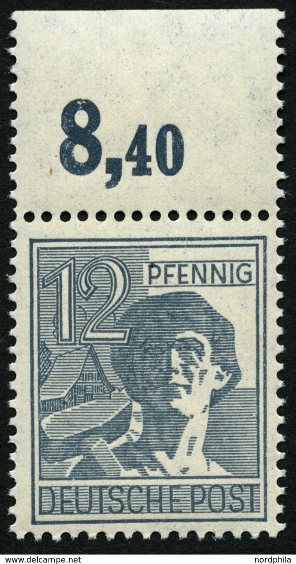 ALLIIERTE BES. 947POR **, 1947, 12 Pf. Dunkelgrautürkis, Plattendruck, Oberrandstück, Durchgezähnt, Pracht, Mi. 150.- - Andere & Zonder Classificatie