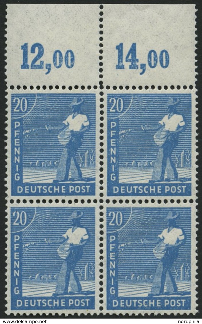 ALLIIERTE BES. 950aPOR VB **, 1947, 20 Pf. Mittelblau, Plattendruck, Durchgezähnt, Im Viererblock Vom Oberrand, Pracht,  - Other & Unclassified