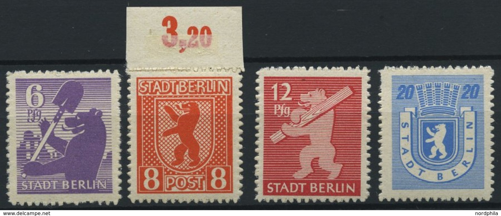 BERLIN UND BRANDENBURG 2/3,5/6B **, 19145, 6, 8, 12 Und 20 Pf. Berliner Bär, 4 Werte Normaler Durchstich, Pracht, Mi. 84 - Andere & Zonder Classificatie