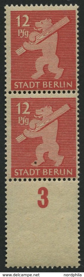 BERLIN UND BRANDENBURG 5AAwaxL **, 1945, 12 Pf. Mittelkarminrot, Graurosa Papier, Glatter Gummi, Im Senkrechten Paar, Un - Altri & Non Classificati