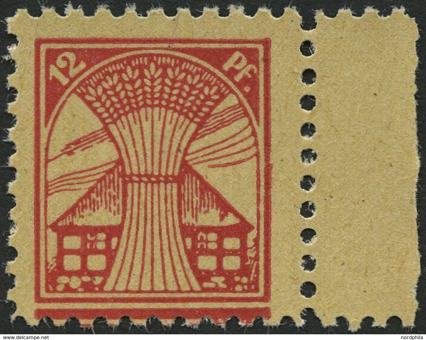 MECKLENBURG-VORPOMMERN 18dG **, 1945, 12 Pf. Bräunlichrot, Druck Auf Gummiseite, Rechtes Randstück, Pracht, Fotoattest K - Autres & Non Classés