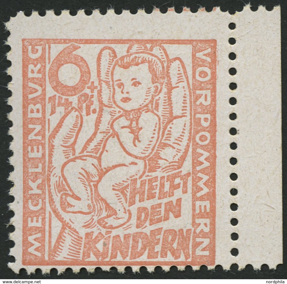 MECKLENBURG-VORPOMMERN 26b **, 1945, 6 Pf. Hellrötlichorange Kinderhilfe, Pracht, Gepr. Kramp, Mi. 160.- - Andere & Zonder Classificatie