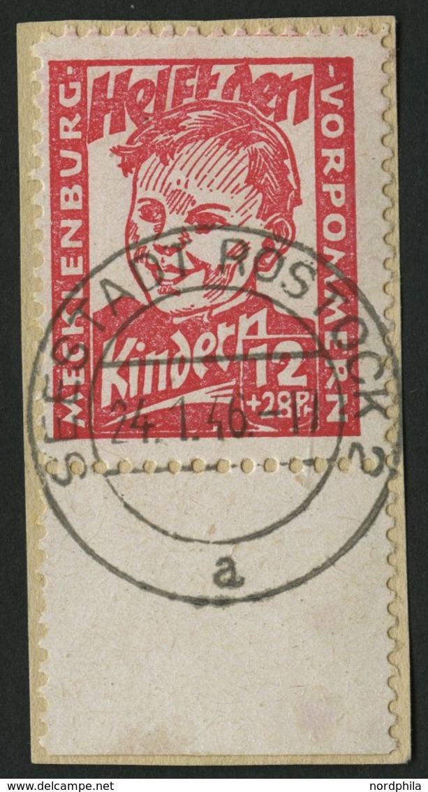 MECKLENBURG-VORPOMMERN 28a BrfStk, 1945, 12 Pf. Rosarot Kinderhilfe, Randstück, Prachtbriefstück, Gepr. Kramp, Mi. (60.- - Autres & Non Classés