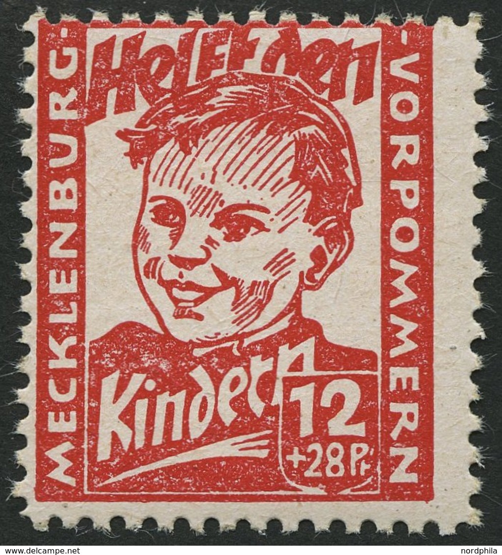 MECKLENBURG-VORPOMMERN 28b **, 1945, 12 Pf. Dunkelrosa Kinderhilfe, Pracht, Gepr. Kramp, Mi. 80.- - Other & Unclassified