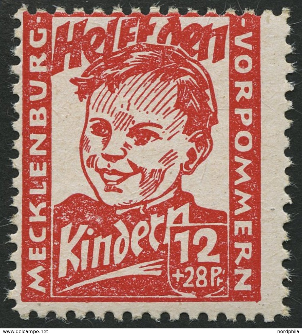 MECKLENBURG-VORPOMMERN 28b **, 1945, 12 Pf. Dunkelrosa Kinderhilfe, Pracht, Gepr. Kramp, Mi. 80.- - Altri & Non Classificati