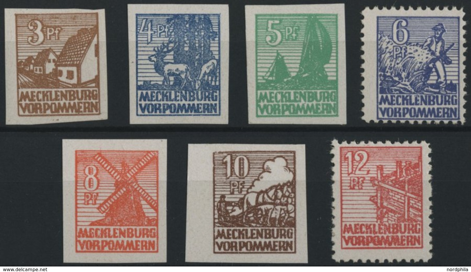 MECKLENBURG-VORPOMMERN 29-36x **, 1946, 3 - 12 Pf. Abschiedsserie, 1. Auflage, Prachtsatz (7 Werte), Mi. 150.- - Autres & Non Classés