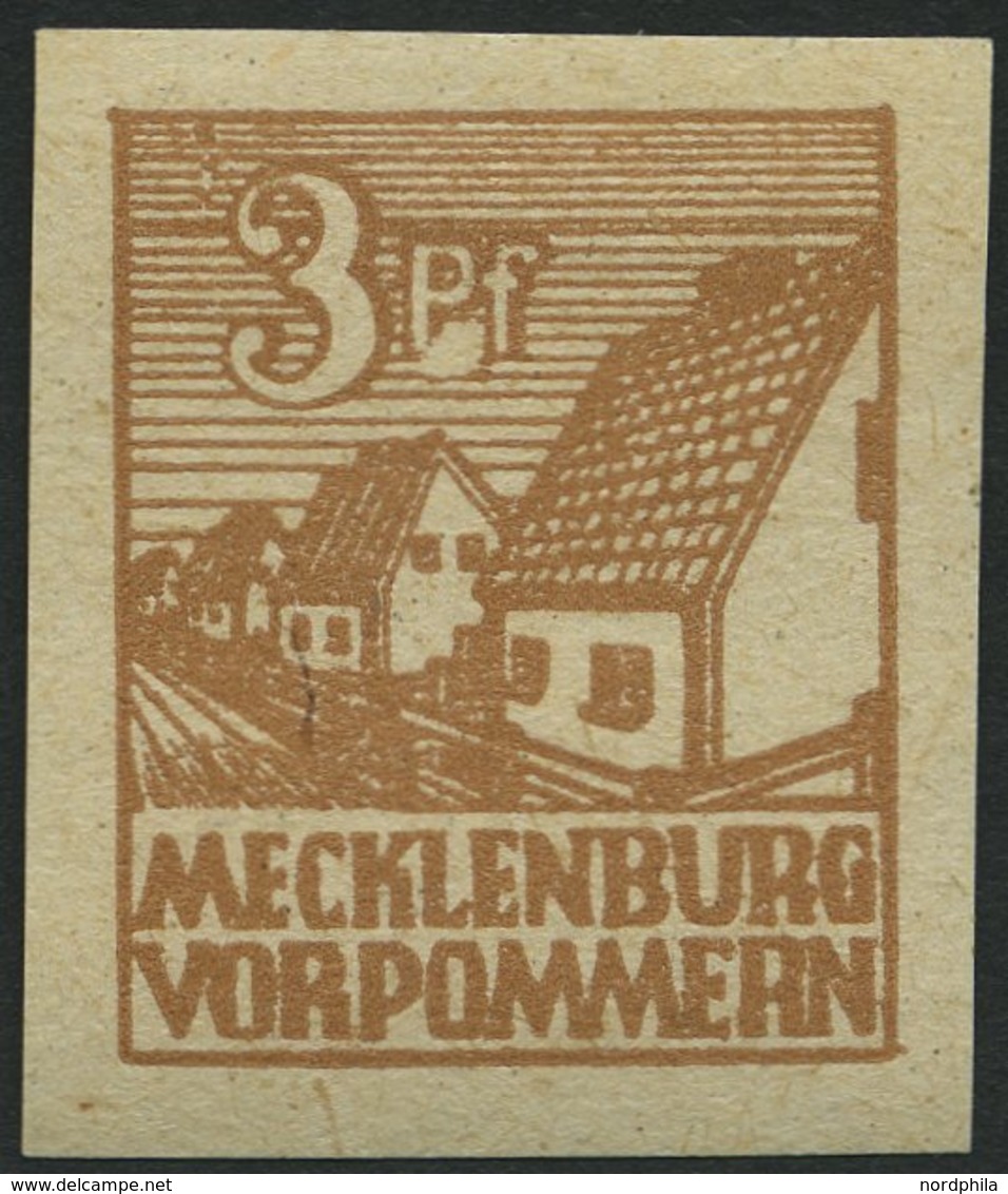 MECKLENBURG-VORPOMMERN 29xaII *, 1946, 3 Pf. Lebhaftorangebraun Mit Abart Weißer Fleck Zwischen P Und F (Feld 88), Falzr - Other & Unclassified