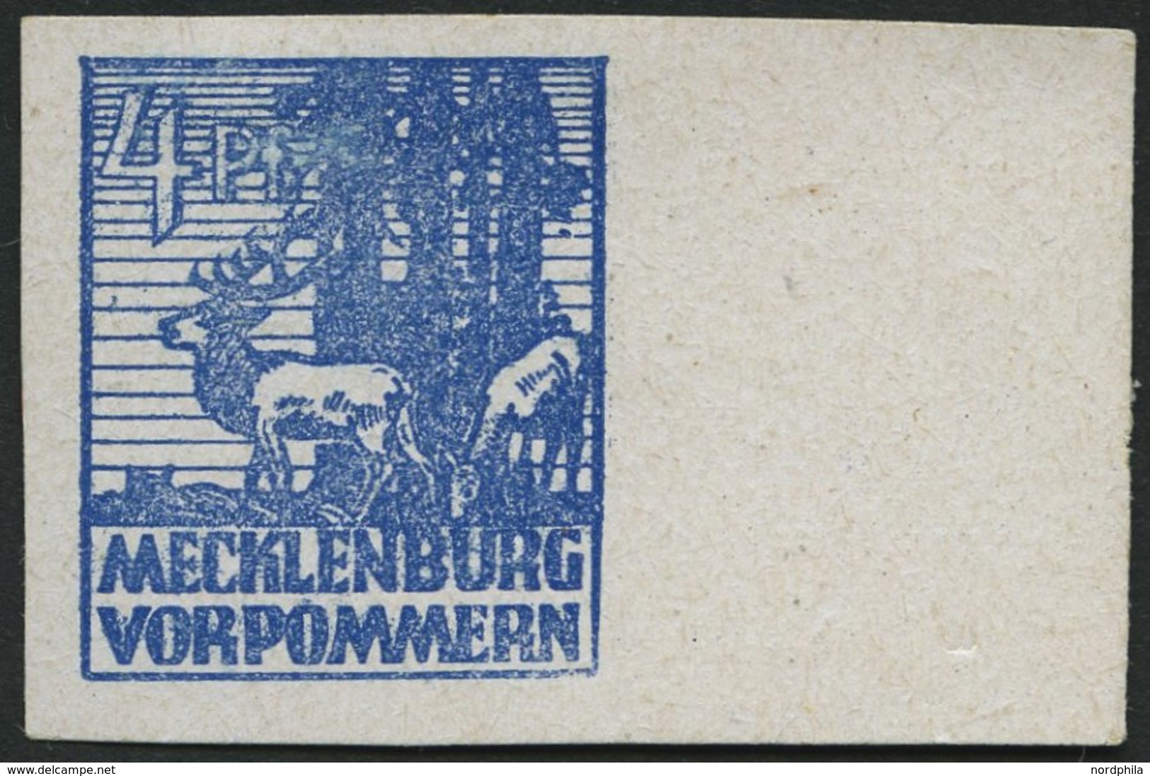 MECKLENBURG-VORPOMMERN 30I *, 1946, 4 Pf. Dunkelultramarin Mit Abart Rechte Untere Ecke Ausgebrochen (Feld 20), Falzrest - Other & Unclassified