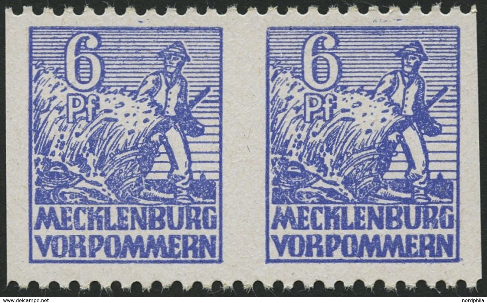 MECKLENBURG-VORPOMMERN 33xbUs Paar **, 1946, 6 Pf. Violettblau, Kreidepapier, Senkrecht Ungezähnt, Im Waagerechten Paar, - Other & Unclassified