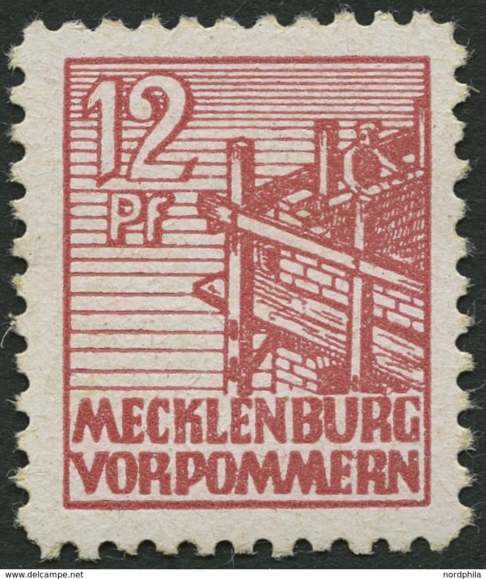 MECKLENBURG-VORPOMMERN 36xc **, 1946, 12 Pf. Lebhaftbraunrot, Kreidepapier, Pracht, Gepr. Kramp, Mi. 200.- - Other & Unclassified