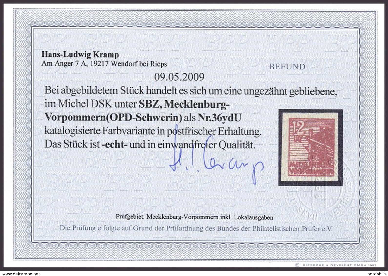 MECKLENBURG-VORPOMMERN 36ydU **, 1946, 12 Pf. Braunrot, Graues Papier, Ungezähnt, Pracht, Fotobefund Kramp, Mi. 500.- - Autres & Non Classés