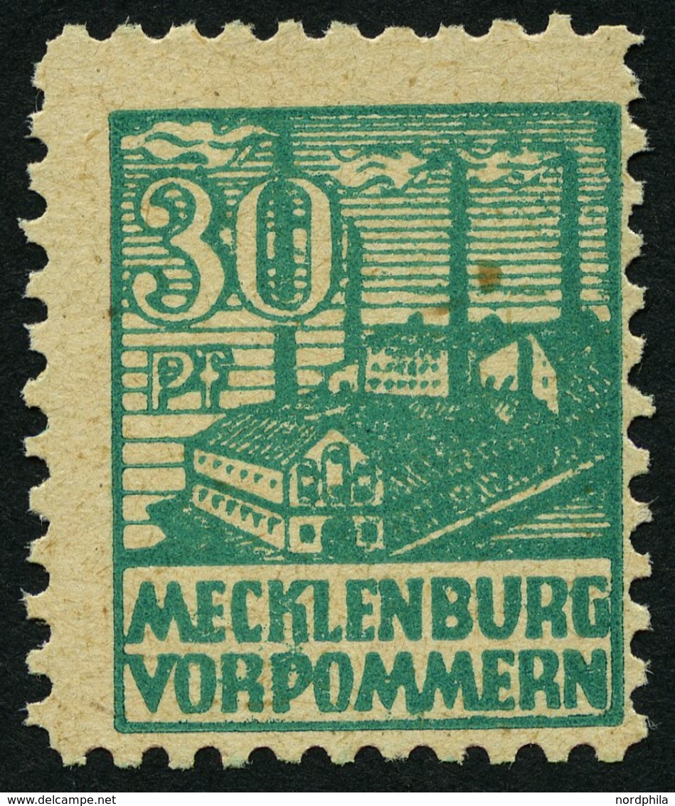 MECKLENBURG-VORPOMMERN 39zb **, 1946, 30 Pf. Dunkelopalgrün, Dünnes Papier, Bugspur Sonst Pracht, Fotoattest Kramp, Mi.  - Autres & Non Classés