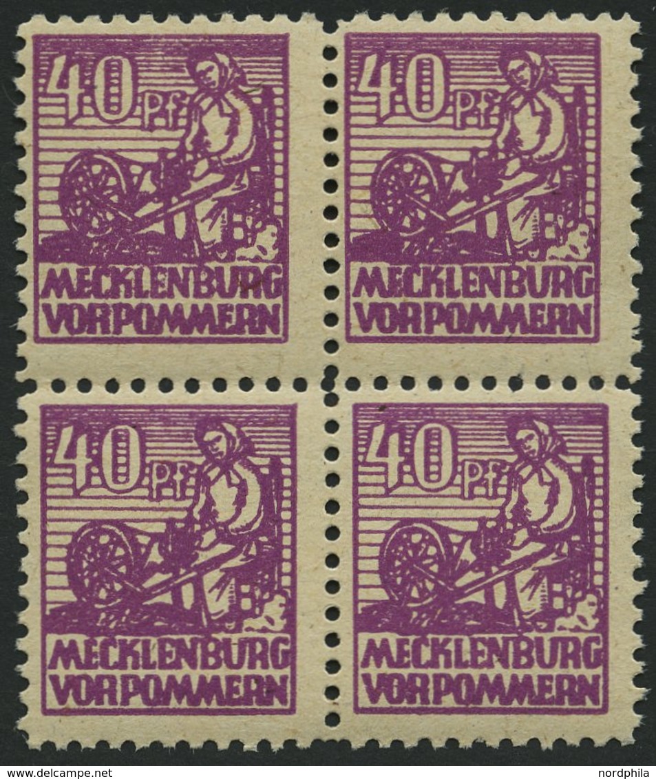 MECKLENBURG-VORPOMMERN 40yb VB **, 1946, 40 Pf. Violettpurpur Im Viererblock, Pracht, Gepr. Kramp, Mi. 400.- - Other & Unclassified