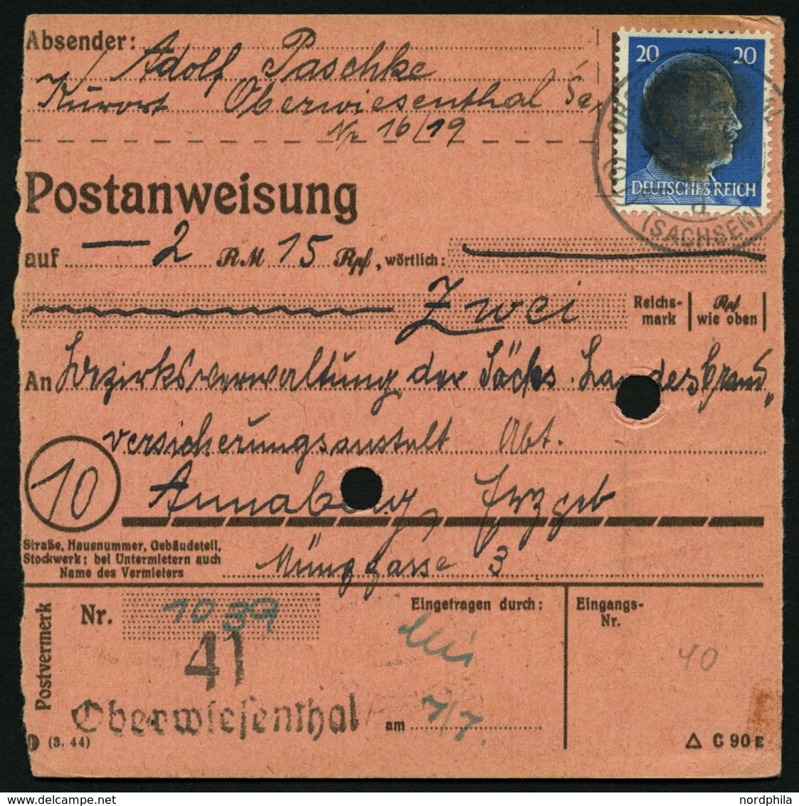 SÄCHSISCHE SCHWÄRZUNGEN AP 791I BRIEF, OBERWIESENTHAL, 20 Pf. Auf Postanweisung, Gruppe 2, Pracht - Other & Unclassified